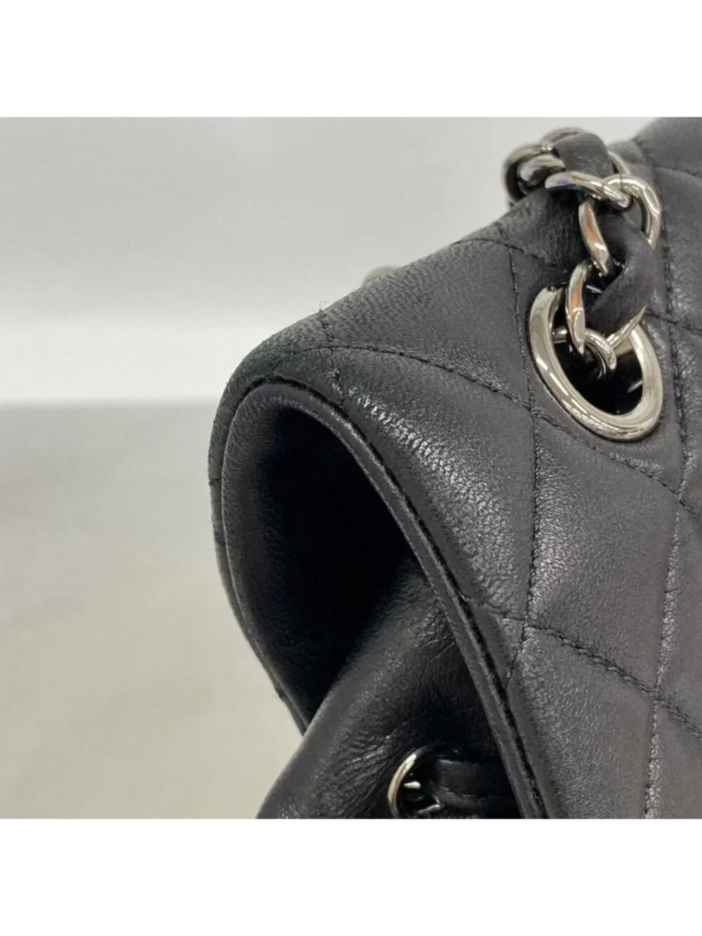 Chanel Backpack Quilted Lambskin Black Silver